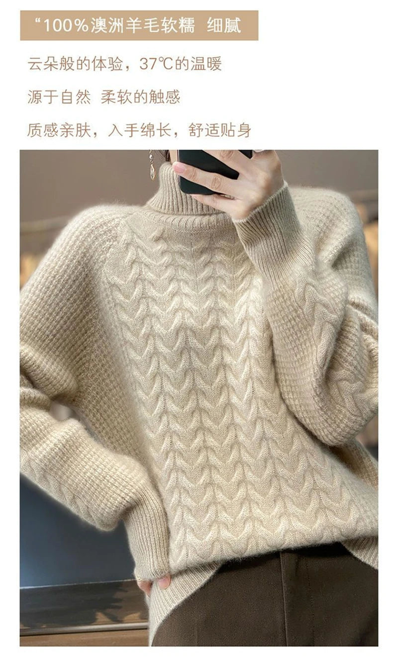 Fashion Cashmere Turtleneck Sweater Women 2024 New Autumn Winter Pullover Jumper Pull Femme Streetwear Casual Knitted Sweater