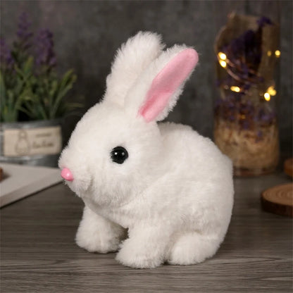 Cute Electric Rabbit Interactive Plush Toys Bunny With Carrot Walking Wiggle Ears Wag Tail Stuffed Peluche Doll Birthday Gifts