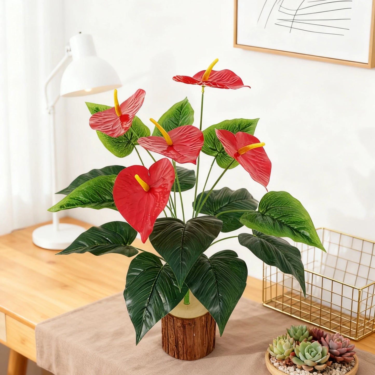Artificial Plants 18 Head Anthurium Home Room Outdoor Garden Landscape Layout Festival Wedding Decora Potted Plant Photography