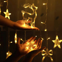 3.5m Christmas Deer Bell Star Lights LED Curtain Garland Fairy String Lights New Year Decoration for Wedding Party 2023 Holiday