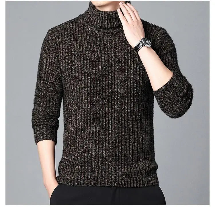 New Casual Men's Turtleneck Sweater in Winter Knitted Trendy High-end Thickened Slim Base Warm