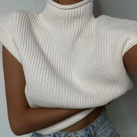 Turtleneck Knitted Sweater Vest Women's Sleeveless Top Soft Cozy Chic Outfit
