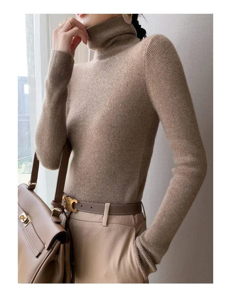 2025 Classic Turtleneck Solid Color Sweater Autumn New Korean Style Long Sleeved Slim Fit Sweater Fashion Knitted Primershirt