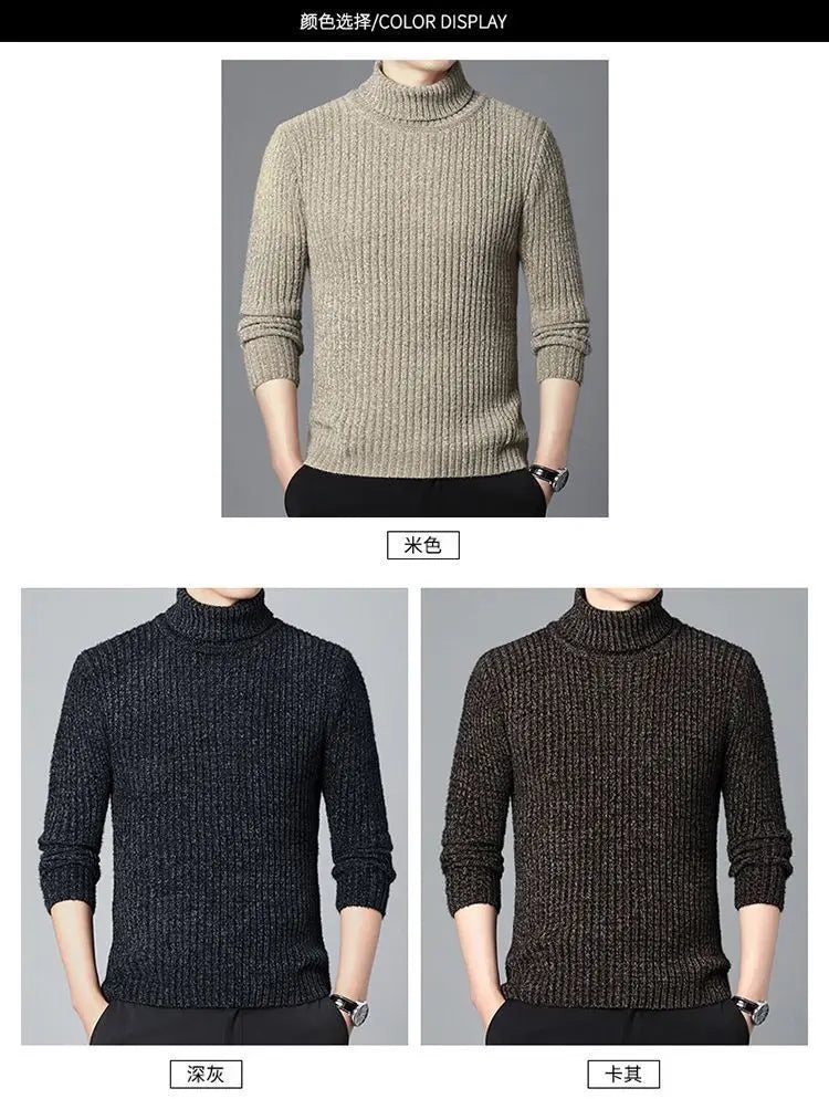 New Casual Men's Turtleneck Sweater in Winter Knitted Trendy High-end Thickened Slim Base Warm