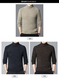 New Casual Men's Turtleneck Sweater in Winter Knitted Trendy High-end Thickened Slim Base Warm
