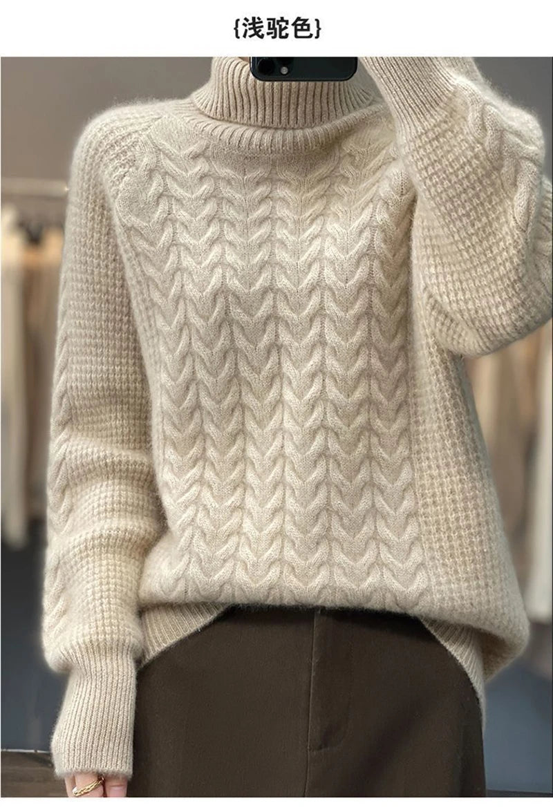 Fashion Cashmere Turtleneck Sweater Women 2024 New Autumn Winter Pullover Jumper Pull Femme Streetwear Casual Knitted Sweater