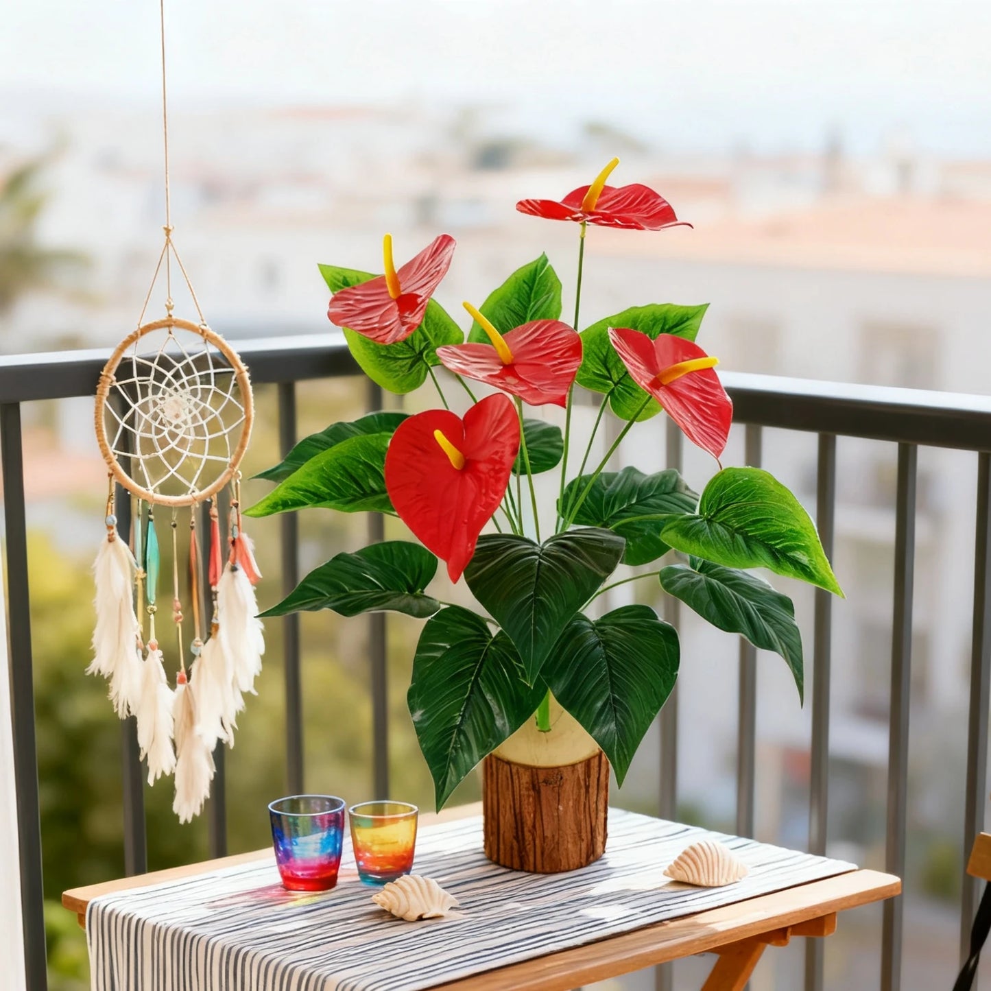 Artificial Plants 18 Head Anthurium Home Room Outdoor Garden Landscape Layout Festival Wedding Decora Potted Plant Photography