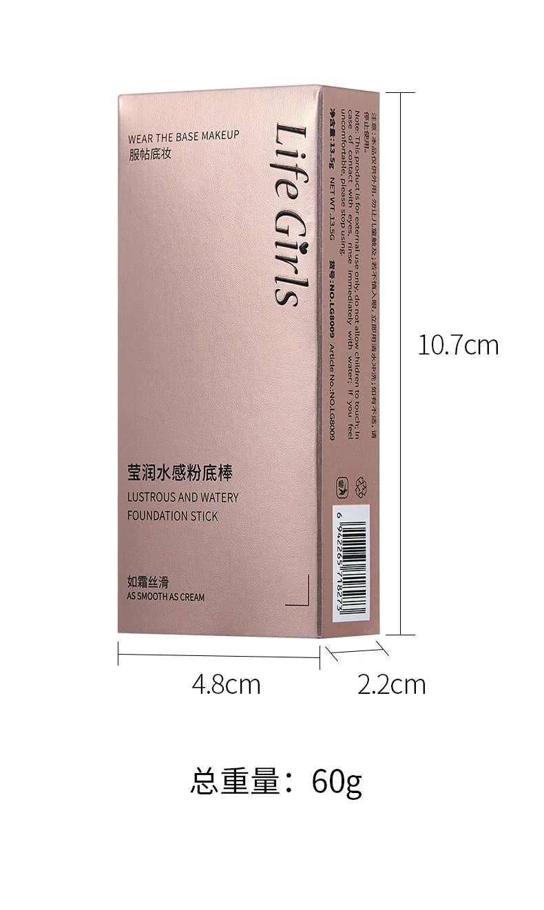 LIFE GIRLS Water Cream Foundation Stick 2-in-1 w/Brush｜Buildable Dewy Glow｜Korean Glass Skin Makeup｜Long Lasting & Travel Friend