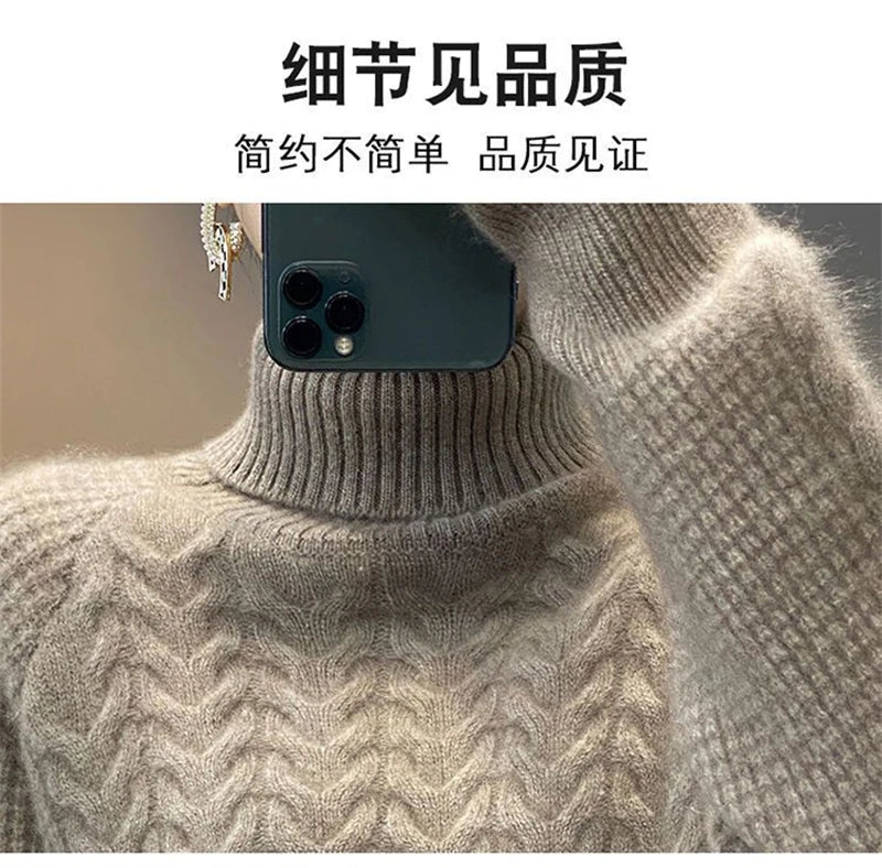 Fashion Cashmere Turtleneck Sweater Women 2024 New Autumn Winter Pullover Jumper Pull Femme Streetwear Casual Knitted Sweater