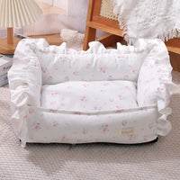 Autumn Winter Korean Style Floral Border Dogs Cat Bed Detachable Washable Warm Cute Pets Mat Four Seasons Universal Pet Supplies