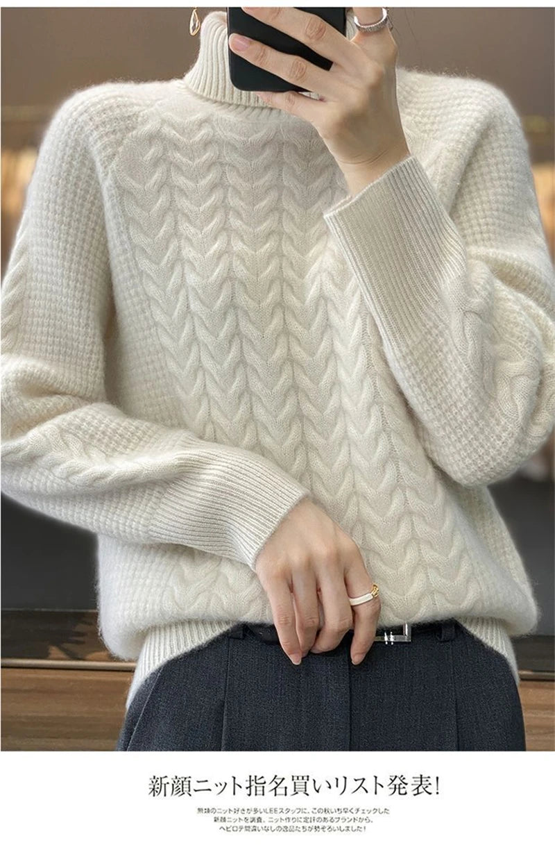 Fashion Cashmere Turtleneck Sweater Women 2024 New Autumn Winter Pullover Jumper Pull Femme Streetwear Casual Knitted Sweater