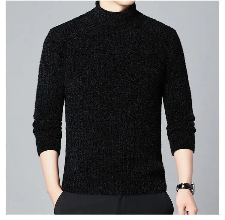 New Casual Men's Turtleneck Sweater in Winter Knitted Trendy High-end Thickened Slim Base Warm