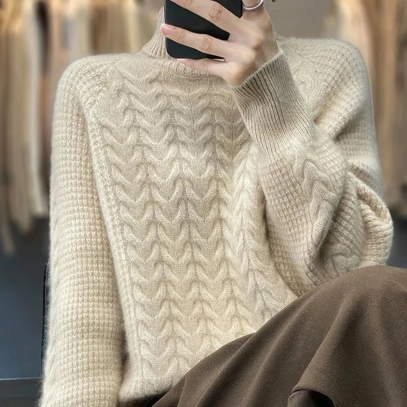 Fashion Cashmere Turtleneck Sweater Women 2024 New Autumn Winter Pullover Jumper Pull Femme Streetwear Casual Knitted Sweater