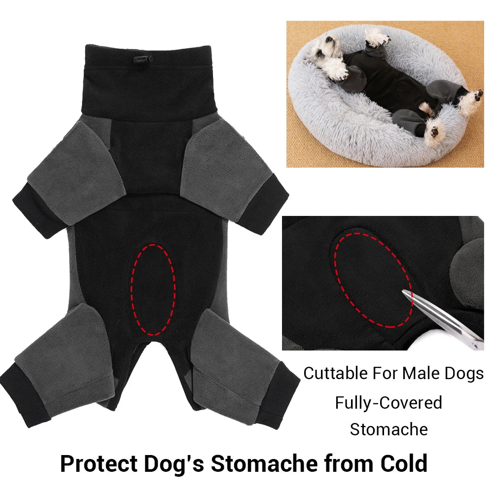 Winter Fleece Overalls for Small Dogs Closed Stomach Warm Dog Clothes Soft Pet Coat Jumpsuit for Male Female Dogs Cuttable Belly