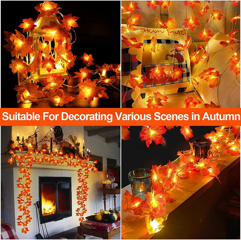 Decorations Lighted Fall Garland Maple Leaves String Lights for Indoor Holiday Autumn Home Party Halloween Decor