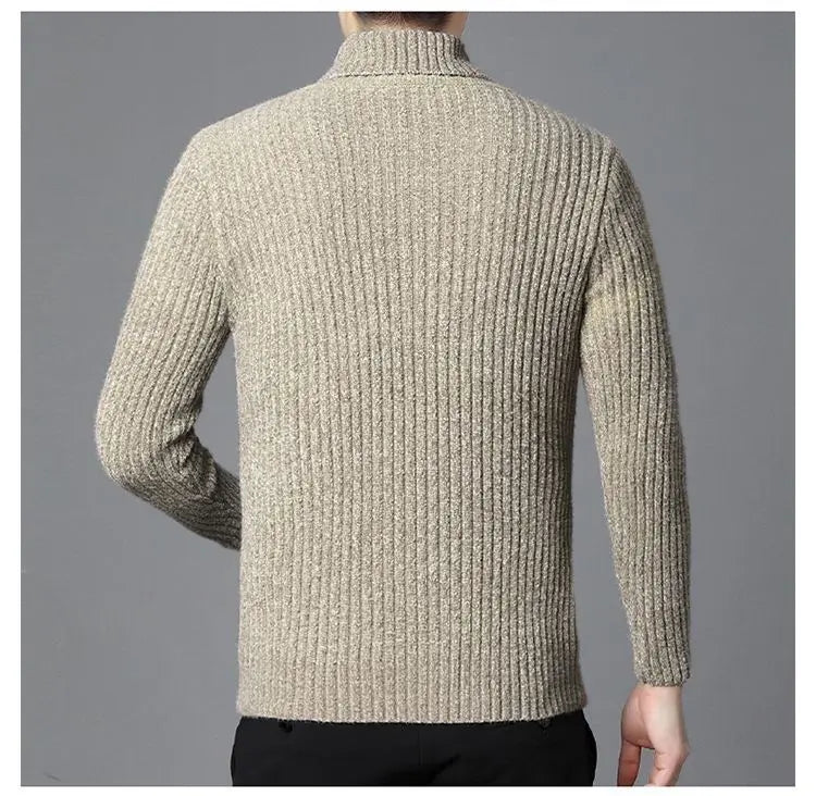 New Casual Men's Turtleneck Sweater in Winter Knitted Trendy High-end Thickened Slim Base Warm
