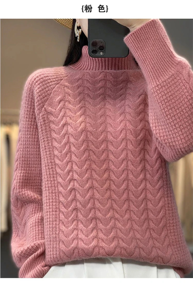 Fashion Cashmere Turtleneck Sweater Women 2024 New Autumn Winter Pullover Jumper Pull Femme Streetwear Casual Knitted Sweater