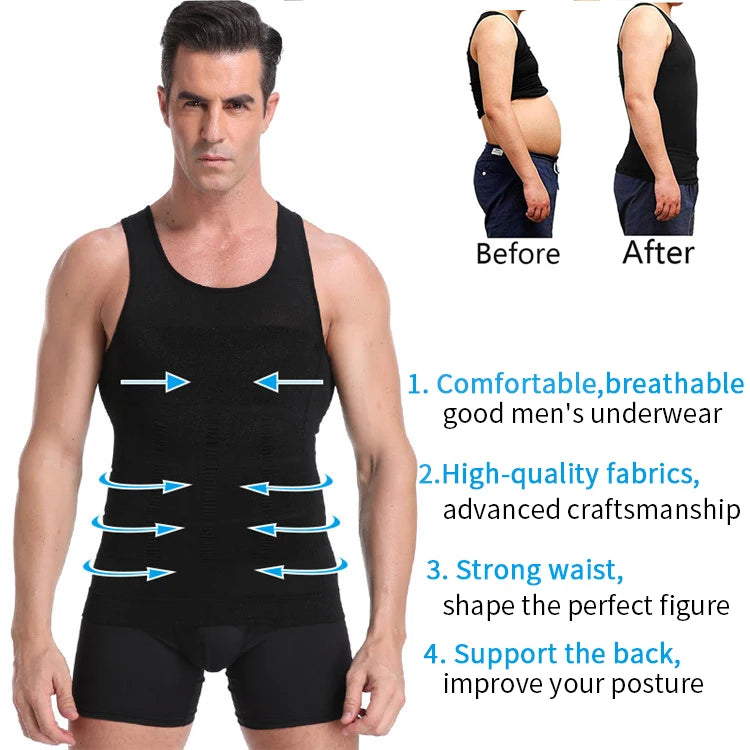 Men's Slimming Body Shapewear Corset Vest Shirt Compression Abdomen Tummy Belly Control Slim Waist Cincher Underwear Sports Vest