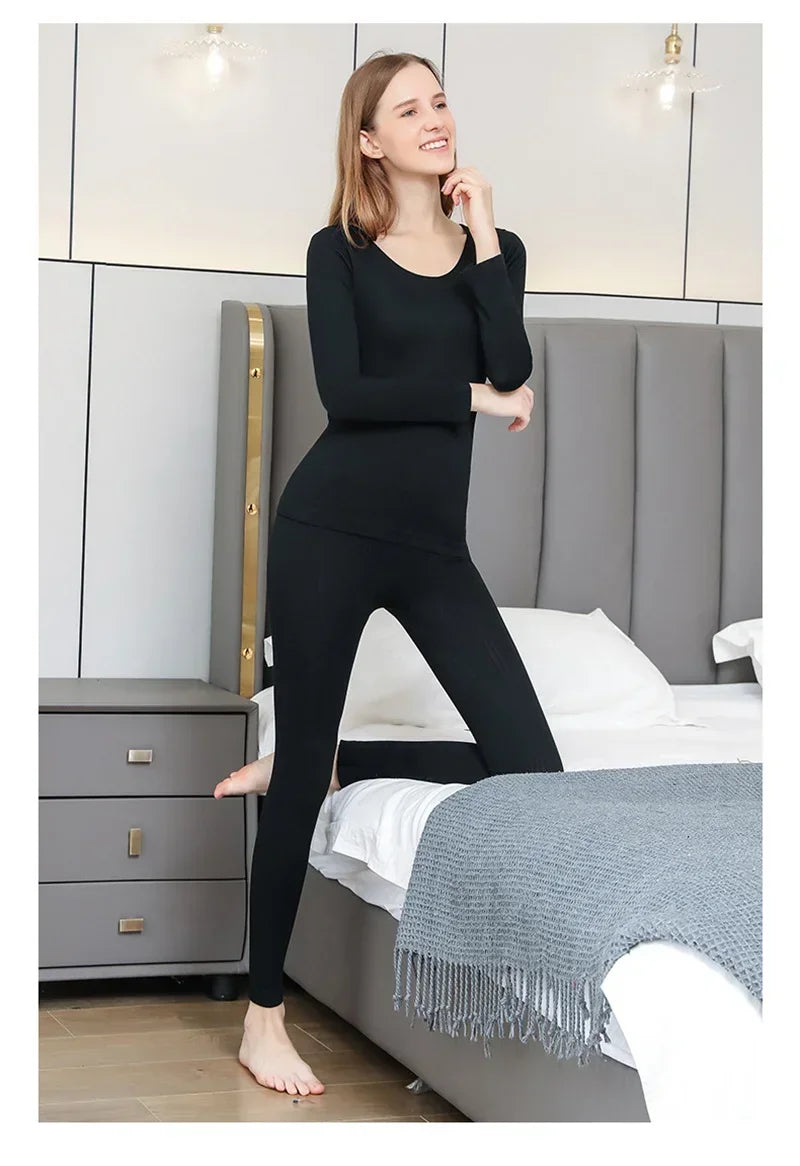 Warm Women's Thermal Underwear Sexy Ladies Intimates Long Johns Women Shaped Sets Female Middle Collar Thermal Shaping Clothes
