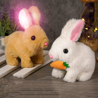 Cute Electric Rabbit Interactive Plush Toys Bunny With Carrot Walking Wiggle Ears Wag Tail Stuffed Peluche Doll Birthday Gifts