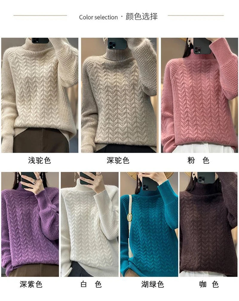 Fashion Cashmere Turtleneck Sweater Women 2024 New Autumn Winter Pullover Jumper Pull Femme Streetwear Casual Knitted Sweater