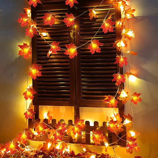 Decorations Lighted Fall Garland Maple Leaves String Lights for Indoor Holiday Autumn Home Party Halloween Decor