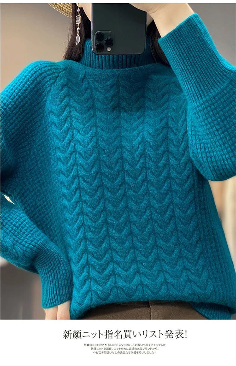 Fashion Cashmere Turtleneck Sweater Women 2024 New Autumn Winter Pullover Jumper Pull Femme Streetwear Casual Knitted Sweater