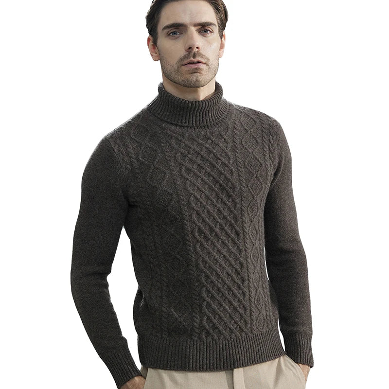 Fashion TurtleNeck Men's Knitted Sweaters Cashmere Sweater 100% Merino Wool Thick Knit Pullover Winter Fall Male Jumper Clothing
