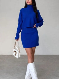 New Women's Turtleneck Sweater Winter Vintage Tight Skirt Set Knitting Korean Elegant Casual Long Sleeve Suit Tops Dress Fashion