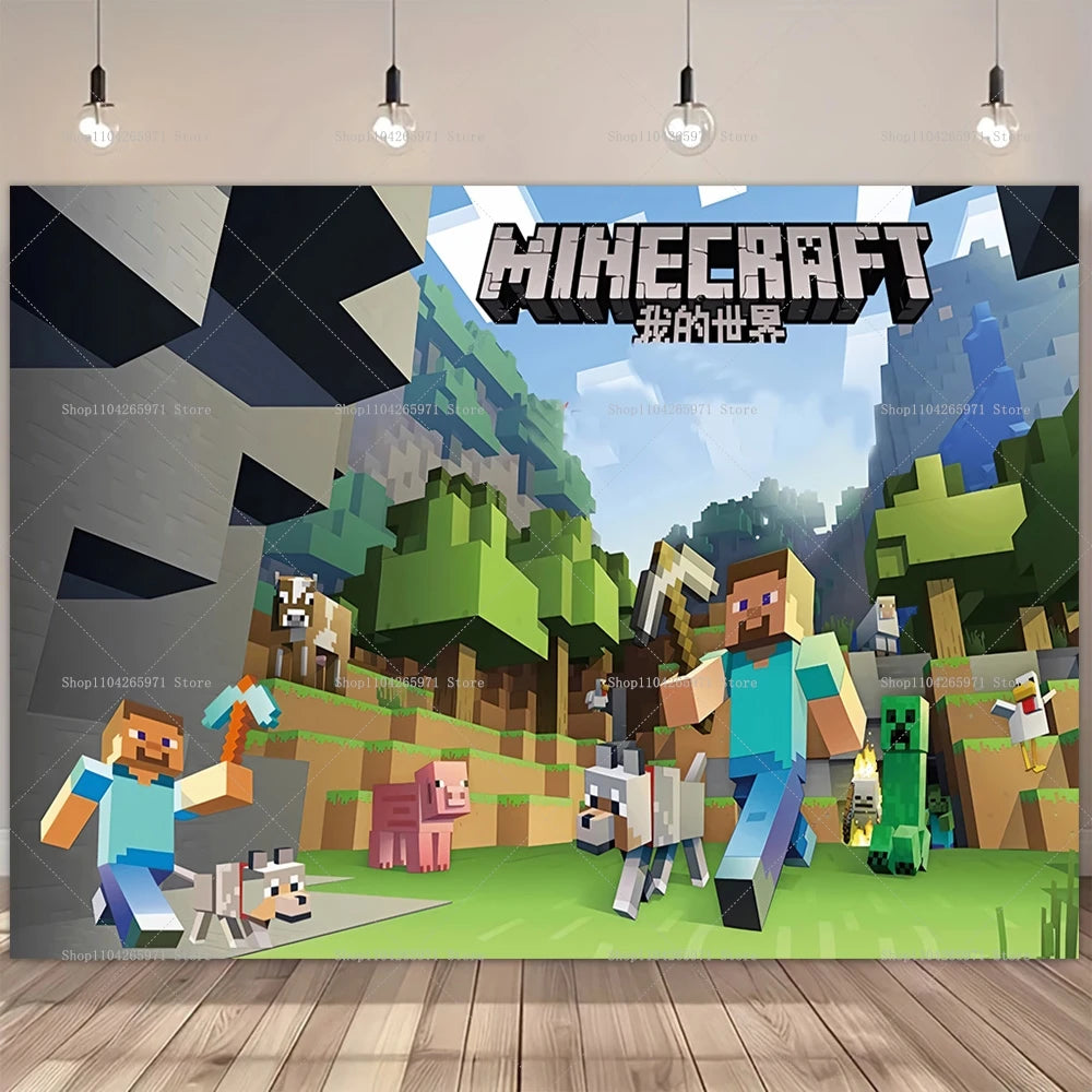 Game Theme Birthday Backdrop Pixel Background for Photography Boys Gaming Birthday Party Decorations Banner Baby Shower Supplies