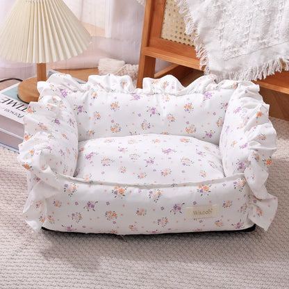 Autumn Winter Korean Style Floral Border Dogs Cat Bed Detachable Washable Warm Cute Pets Mat Four Seasons Universal Pet Supplies