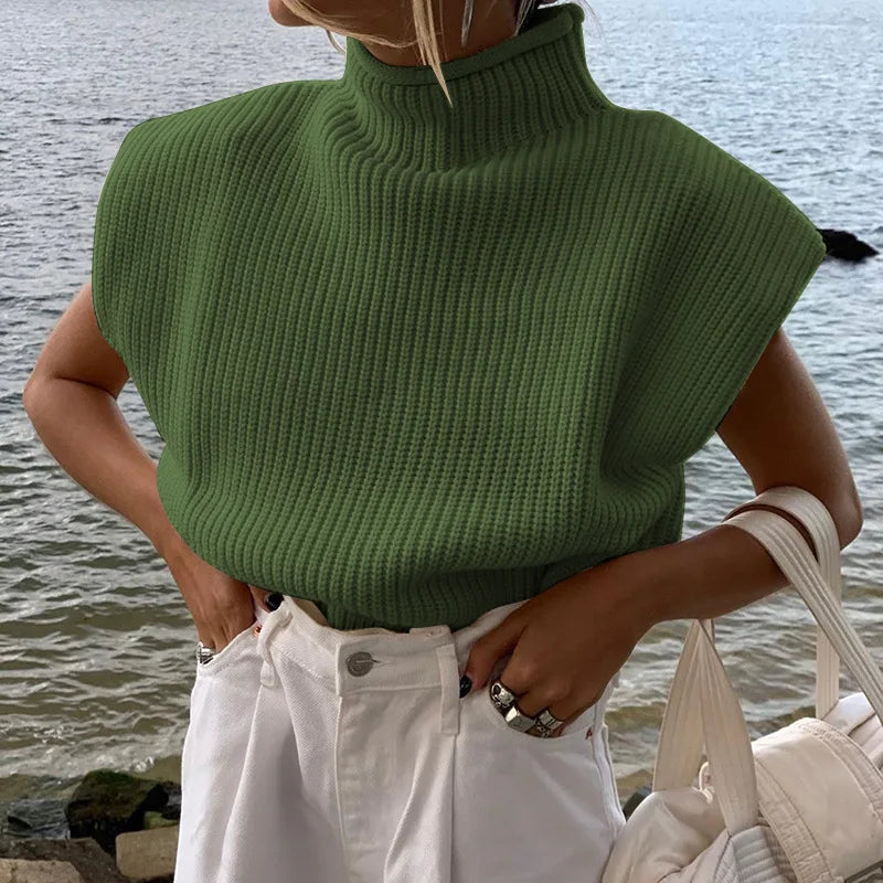 Turtleneck Knitted Sweater Vest Women's Sleeveless Top Soft Cozy Chic Outfit