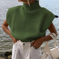 Turtleneck Knitted Sweater Vest Women's Sleeveless Top Soft Cozy Chic Outfit