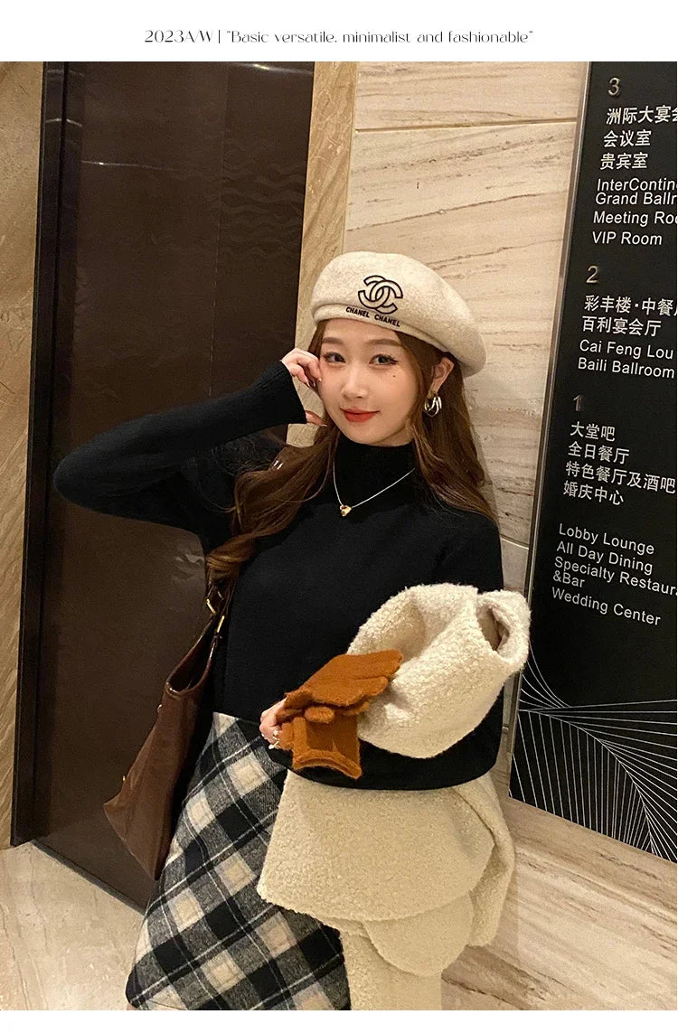 Women's Turtleneck Sweater Winter 2025 Retro Red with Velvet Lining Thickened Inner Wear Thermal Knitting Bottoming Shirt