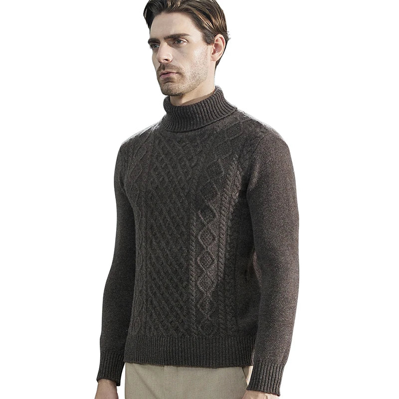 Fashion TurtleNeck Men's Knitted Sweaters Cashmere Sweater 100% Merino Wool Thick Knit Pullover Winter Fall Male Jumper Clothing