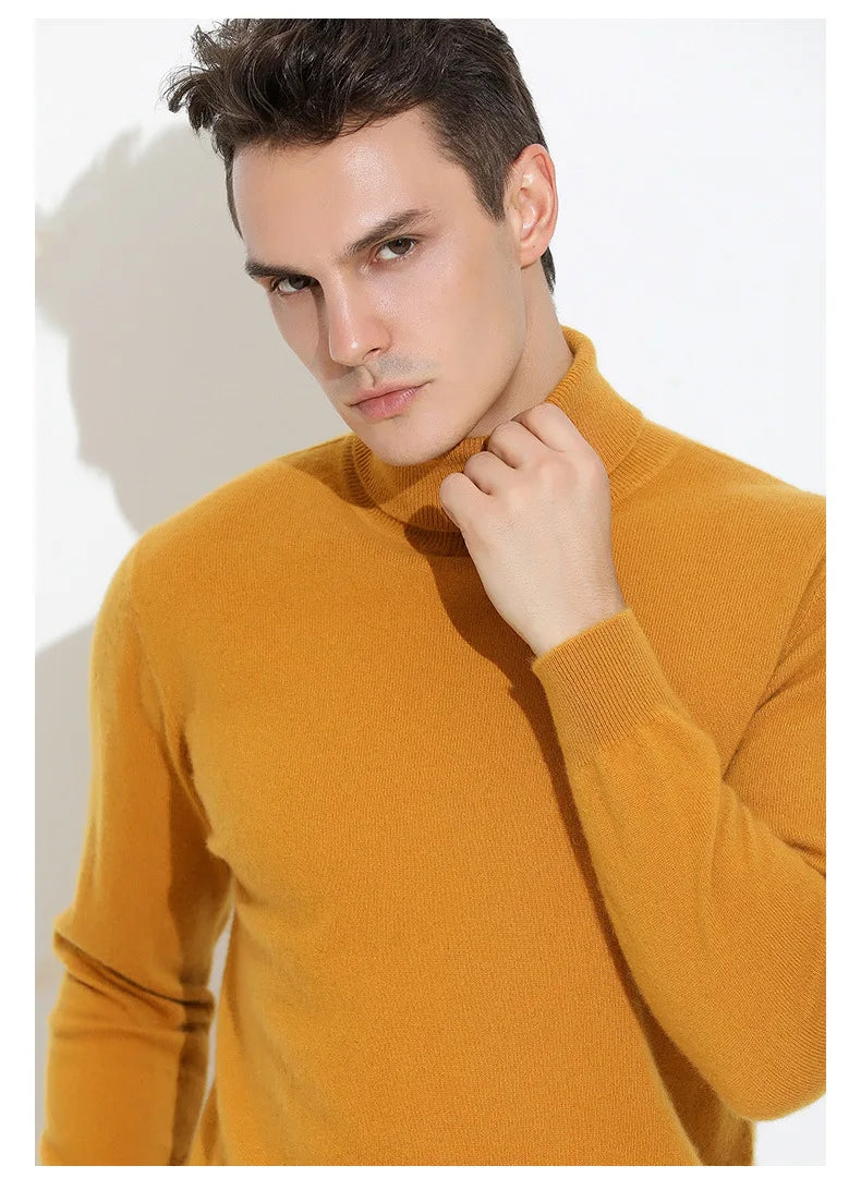 Turtleneck Men Pullover Cashmere Cotton Blend Knitted Sweater 2025 Autumn Winter  Daily Basic Warm Turtle Neck Jumper Pull Homme