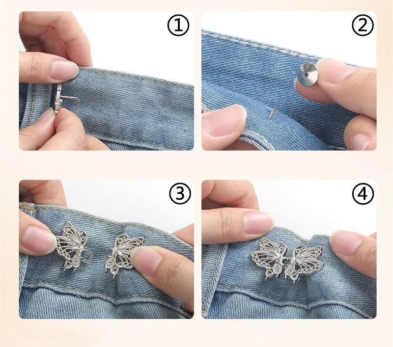 Jeans Button Adjustable Clips for Pant Skirts Waist Tightener Buckle Snap Button Adjuster Butterfly Pin Button Clothing Supplies