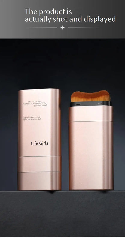 LIFE GIRLS Water Cream Foundation Stick 2-in-1 w/Brush｜Buildable Dewy Glow｜Korean Glass Skin Makeup｜Long Lasting & Travel Friend
