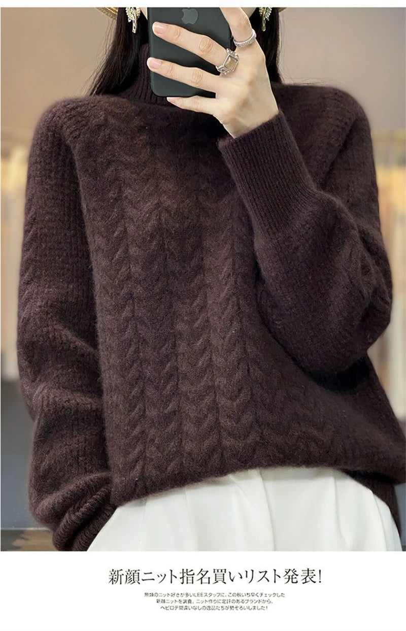 Fashion Cashmere Turtleneck Sweater Women 2024 New Autumn Winter Pullover Jumper Pull Femme Streetwear Casual Knitted Sweater