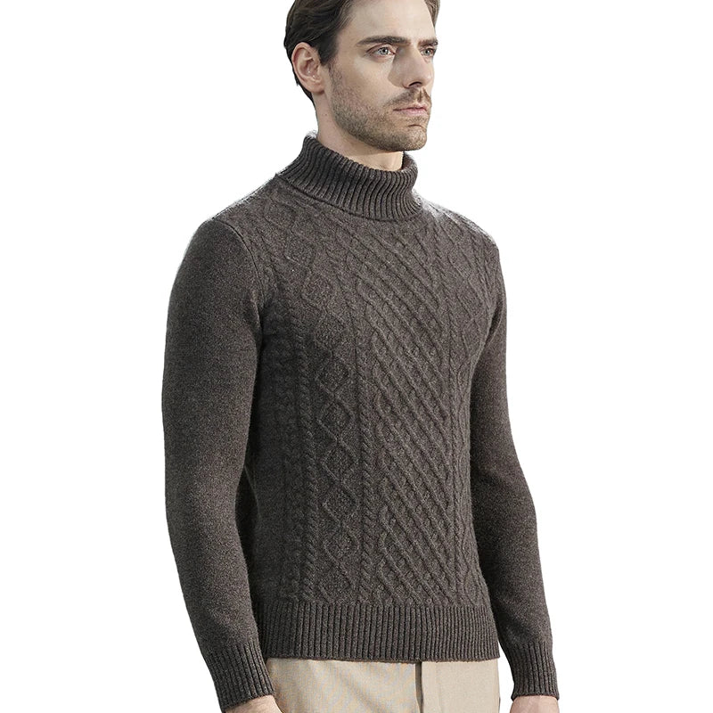 Fashion TurtleNeck Men's Knitted Sweaters Cashmere Sweater 100% Merino Wool Thick Knit Pullover Winter Fall Male Jumper Clothing