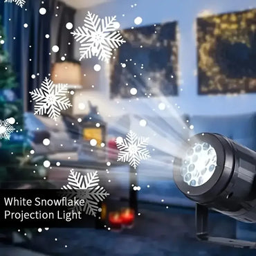USB Powered Snowflake Projector Light White Snow Pattern Rotating LED Stage Lamp for Holiday Party Christmas Decor New Year Gift