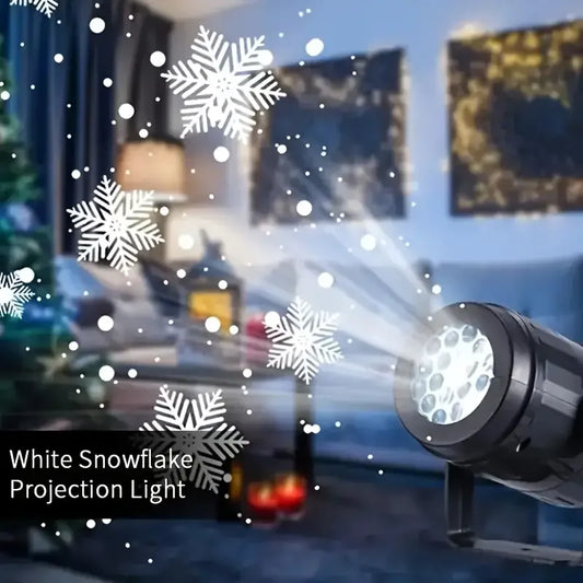 USB Powered Snowflake Projector Light White Snow Pattern Rotating LED Stage Lamp for Holiday Party Christmas Decor New Year Gift