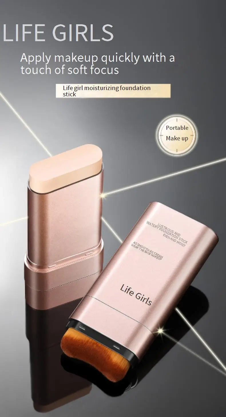LIFE GIRLS Water Cream Foundation Stick 2-in-1 w/Brush｜Buildable Dewy Glow｜Korean Glass Skin Makeup｜Long Lasting & Travel Friend