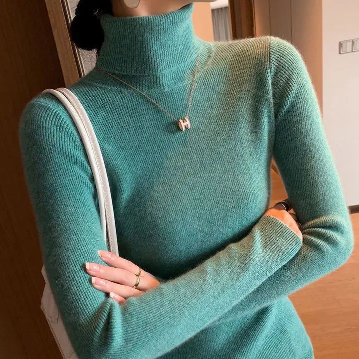 2025 Classic Turtleneck Solid Color Sweater Autumn New Korean Style Long Sleeved Slim Fit Sweater Fashion Knitted Primershirt