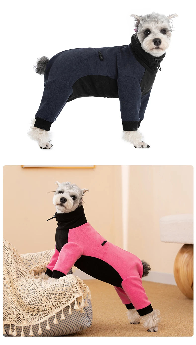 Winter Fleece Overalls for Small Dogs Closed Stomach Warm Dog Clothes Soft Pet Coat Jumpsuit for Male Female Dogs Cuttable Belly