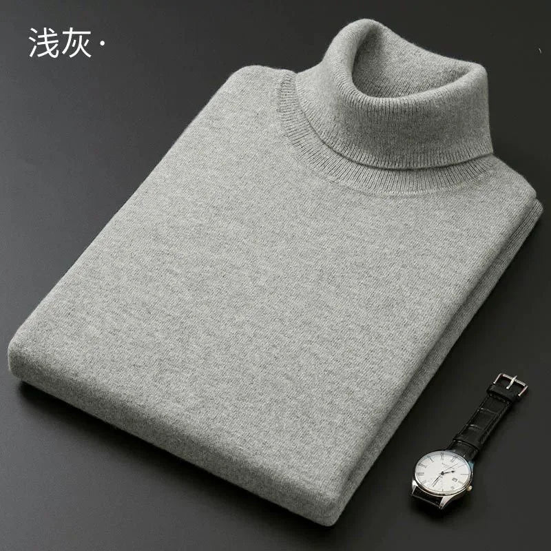 Turtleneck Men Pullover Cashmere Cotton Blend Knitted Sweater 2025 Autumn Winter  Daily Basic Warm Turtle Neck Jumper Pull Homme