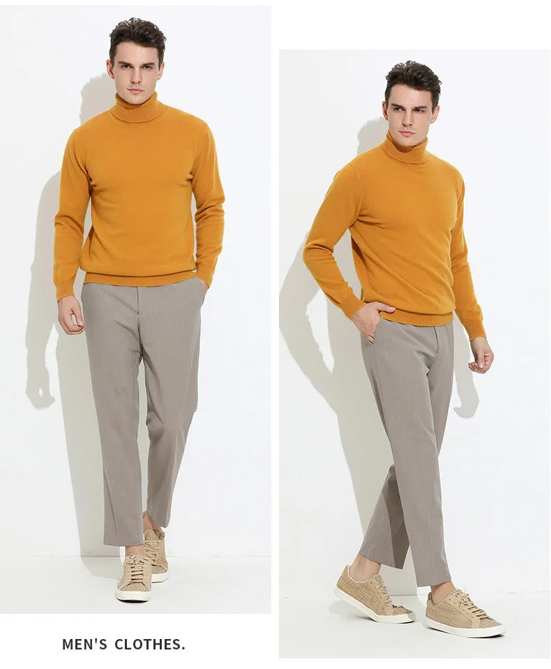 Turtleneck Men Pullover Cashmere Cotton Blend Knitted Sweater 2025 Autumn Winter  Daily Basic Warm Turtle Neck Jumper Pull Homme