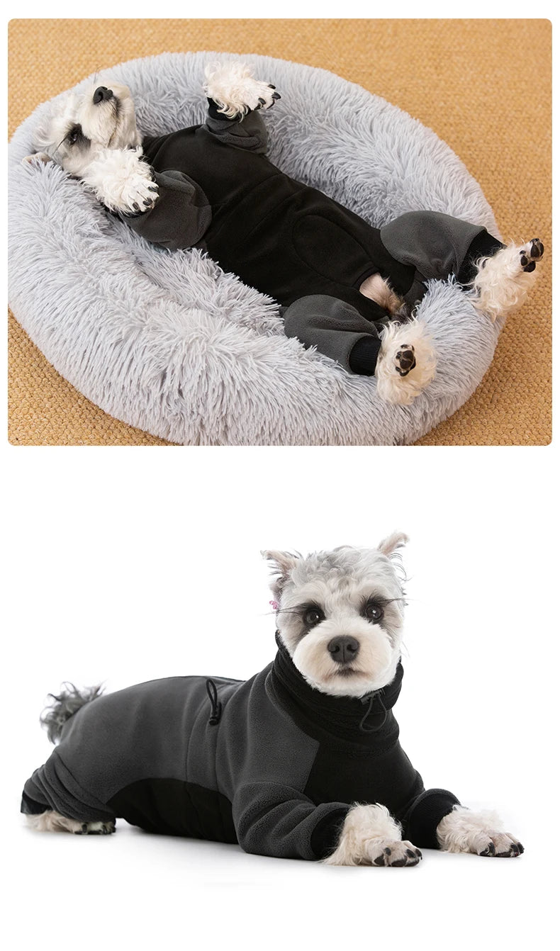 Winter Fleece Overalls for Small Dogs Closed Stomach Warm Dog Clothes Soft Pet Coat Jumpsuit for Male Female Dogs Cuttable Belly